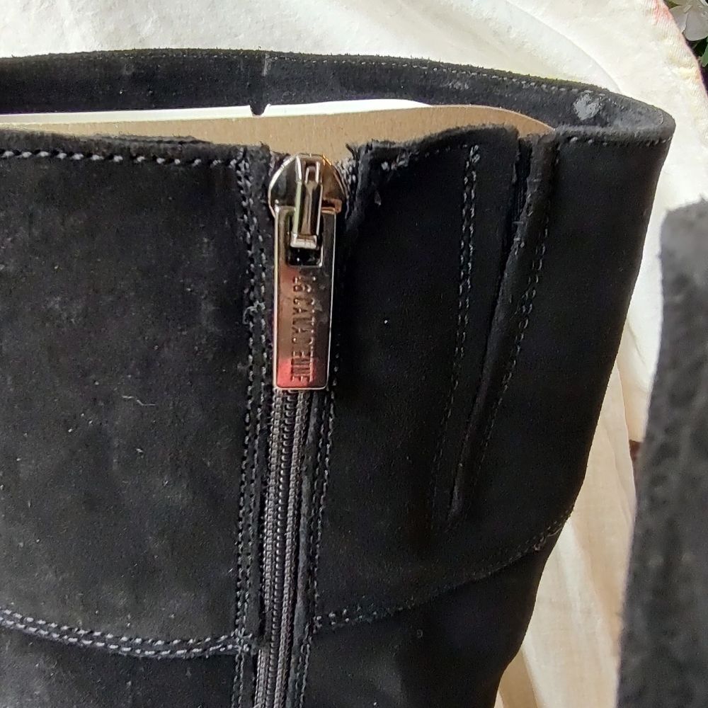 La Canadienne Black Suede Riding Boots Womens 6 Wide Waterproof Quiet Luxury NWT - Picture 6 of 10